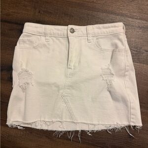 Hollister White Distressed Mini Denim Skirt